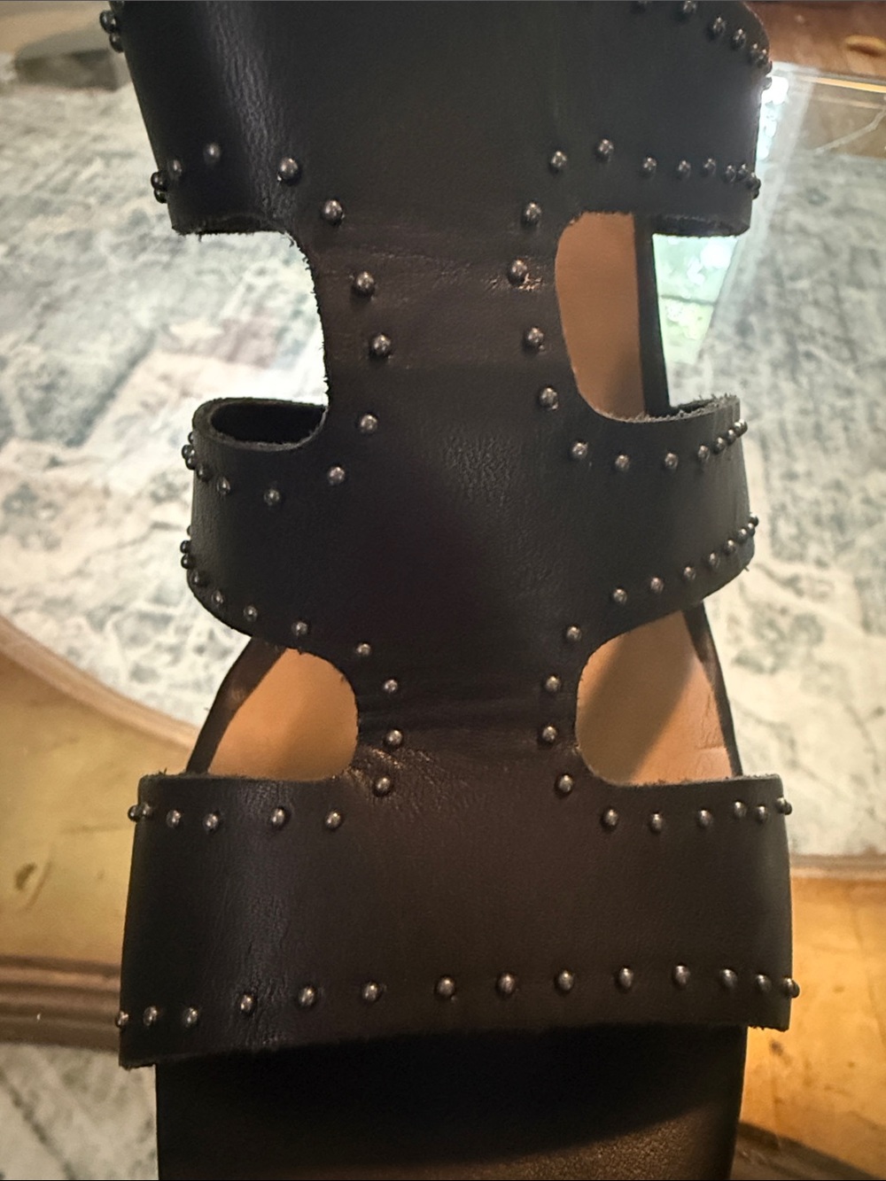 Lucky Brand Black Studded Strappy Block Heel Sandals Womens Size 7.5 - Picture 10 of 11